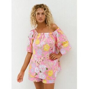 SABO Sailor Top & Short Set Sz 4 Corsage Print Seersucker Textured Fabric Resort